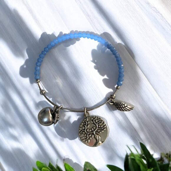 other Jewelry - Blue Beaded Earth Angel Charm Bracelet Silver Tone Adjustable